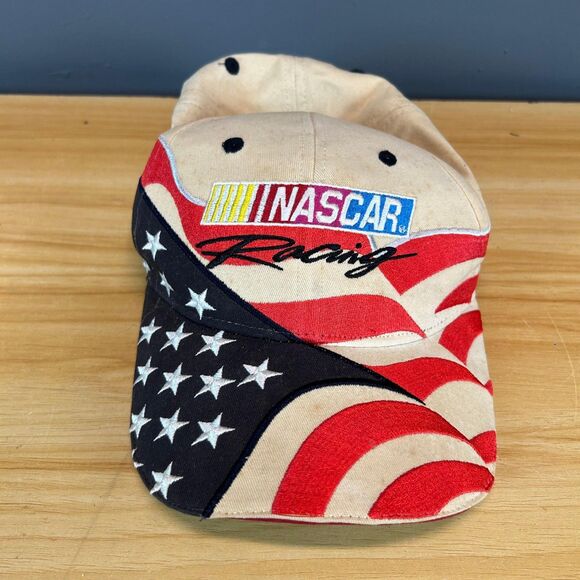 Vintage NASCAR Racing Hat American Flag USA Stars Stripes Adjustable Cap - Picture 1 of 8